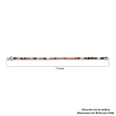 Tourmaline Tennis Bracelet in Platinum Plated Sterling Silver, Multi Tourmaline Bracelet, Silver Tennis, Real Tourmaline Bracelet (7.25 In) 11.60 ctw