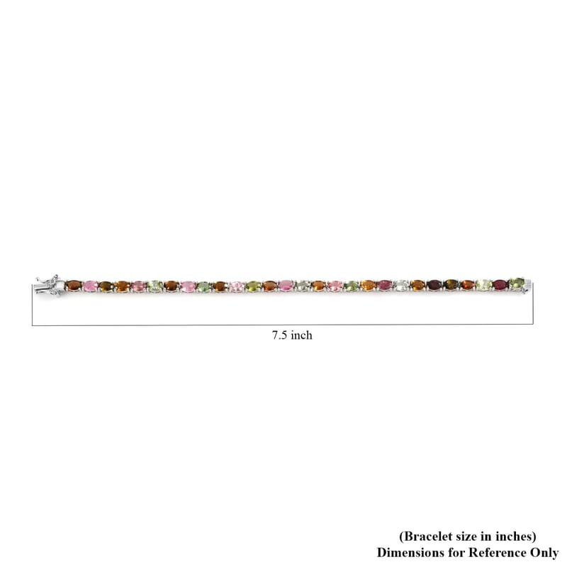 Tourmaline Tennis Bracelet in Platinum Plated Sterling Silver, Multi Tourmaline Bracelet, Silver Tennis, Real Tourmaline Bracelet (7.25 In) 11.60 ctw