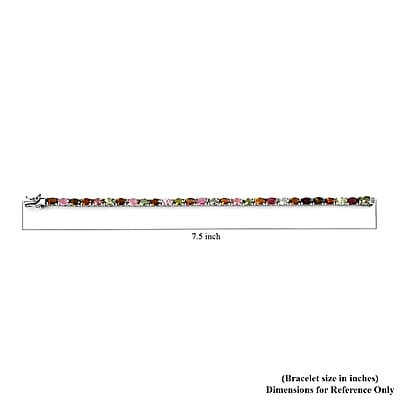 Tourmaline Tennis Bracelet in Platinum Plated Sterling Silver, Multi Tourmaline Bracelet, Silver Tennis, Real Tourmaline Bracelet (7.25 In) 11.60 ctw