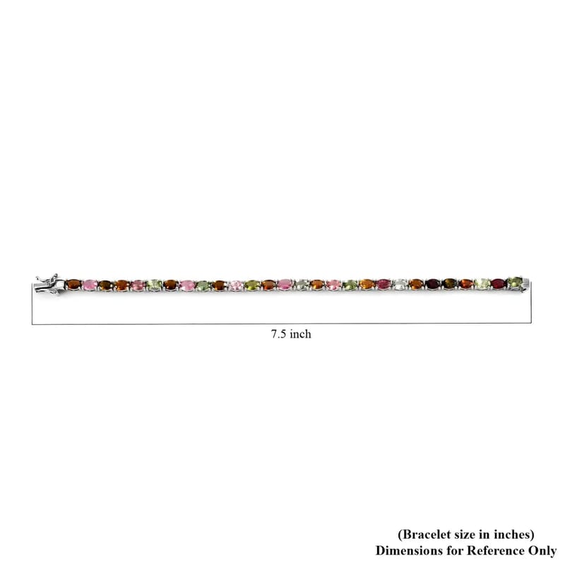 Tourmaline Tennis Bracelet in Platinum Plated Sterling Silver, Multi Tourmaline Bracelet, Silver Tennis, Real Tourmaline Bracelet (7.25 In) 11.60 ctw