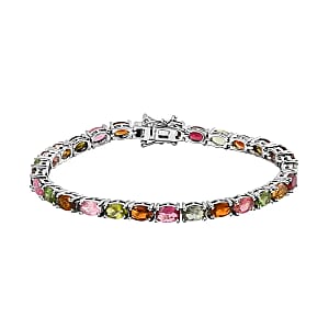 Multi-Tourmaline Bracelet in Platinum Over Sterling Silver,Silver Tennis Bracelet, Wedding Gifts For Her (8.00 In) 13.65 ctw