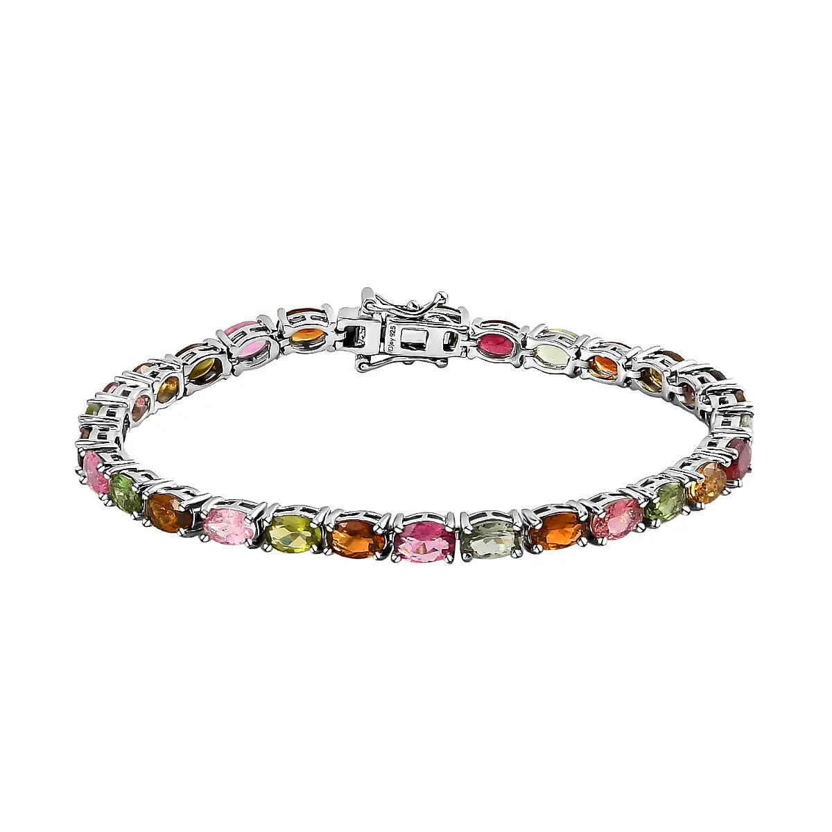 Multi-Tourmaline Bracelet in Platinum Over Sterling Silver,Silver Tennis Bracelet, Wedding Gifts For Her (8.00 In) 13.65 ctw image number 0