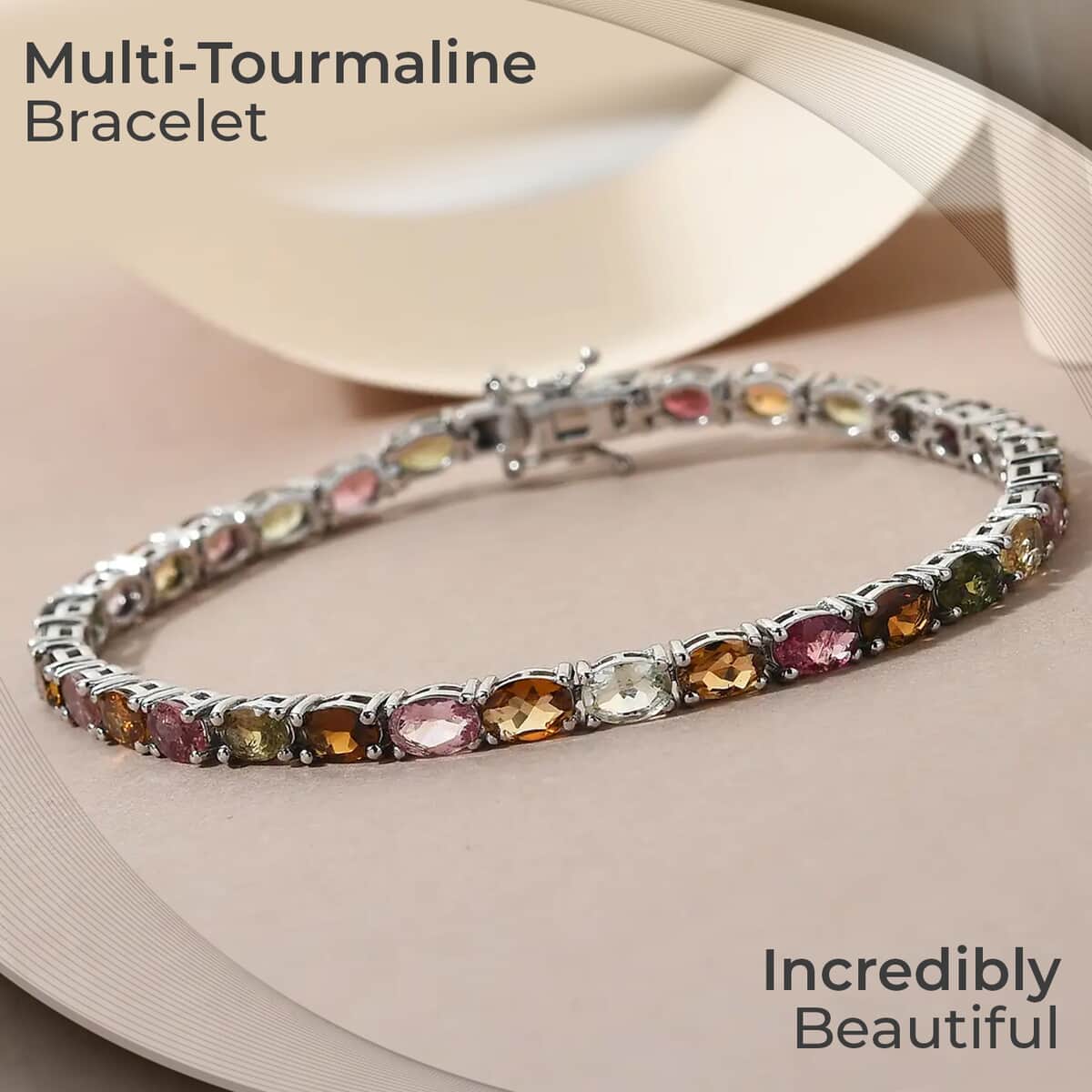 Multi-Tourmaline Bracelet in Platinum Over Sterling Silver,Silver Tennis Bracelet, Wedding Gifts For Her (8.00 In) 13.65 ctw image number 1