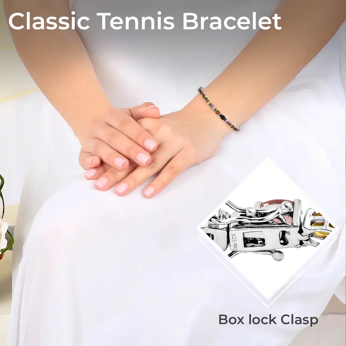 Multi-Tourmaline Bracelet in Platinum Over Sterling Silver,Silver Tennis Bracelet, Wedding Gifts For Her (8.00 In) 13.65 ctw image number 2
