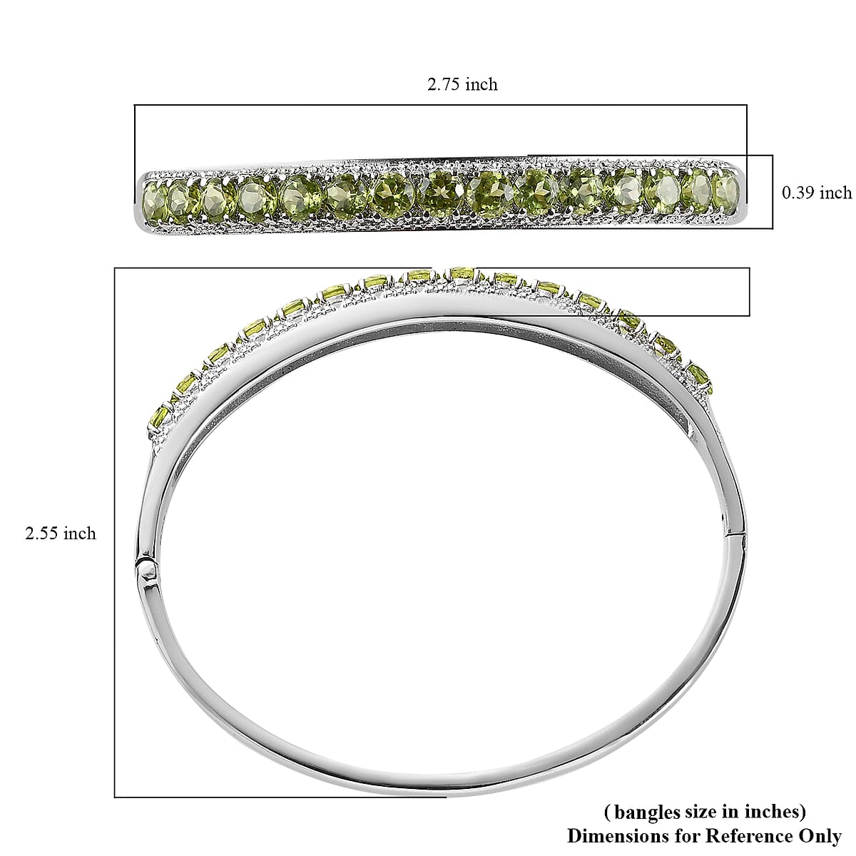 Peridot Bangle Bracelet in Stainless Steel (7.25 In) 7.50 ctw image number 5