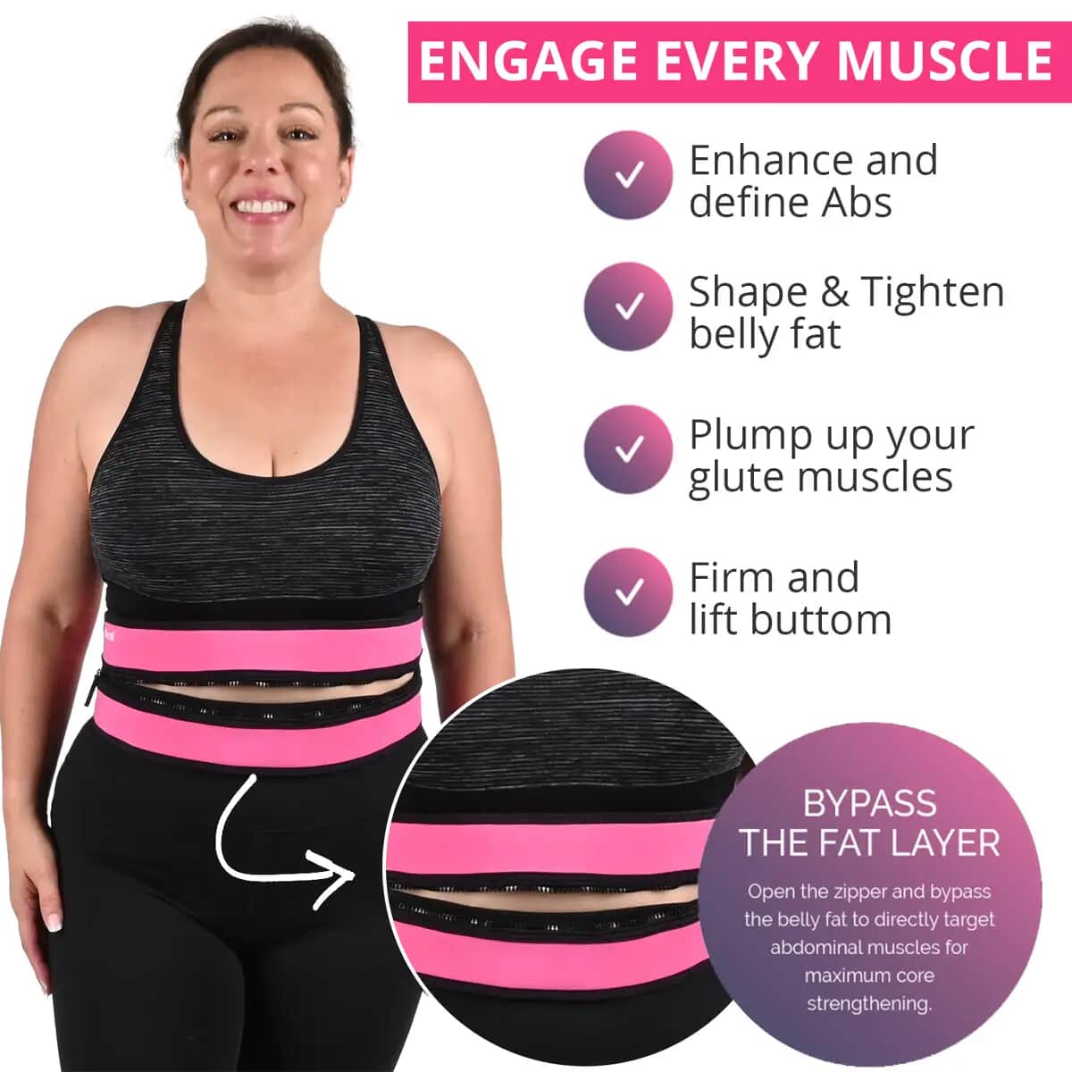 EVERTONE Zip & Tone Womens Belt to Lift and Firm Abs and Butt , Toning Slimming Belt , Weight Loss Belt , Waist Trimmer Belt image number 3