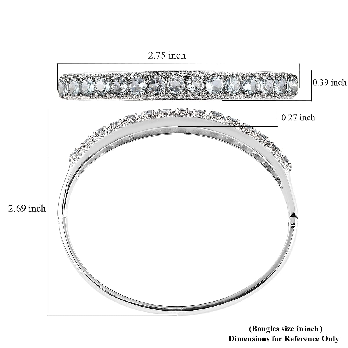 Sky Blue Topaz Bangle Bracelet in Stainless Steel (7.25 In) 9.15 ctw image number 5