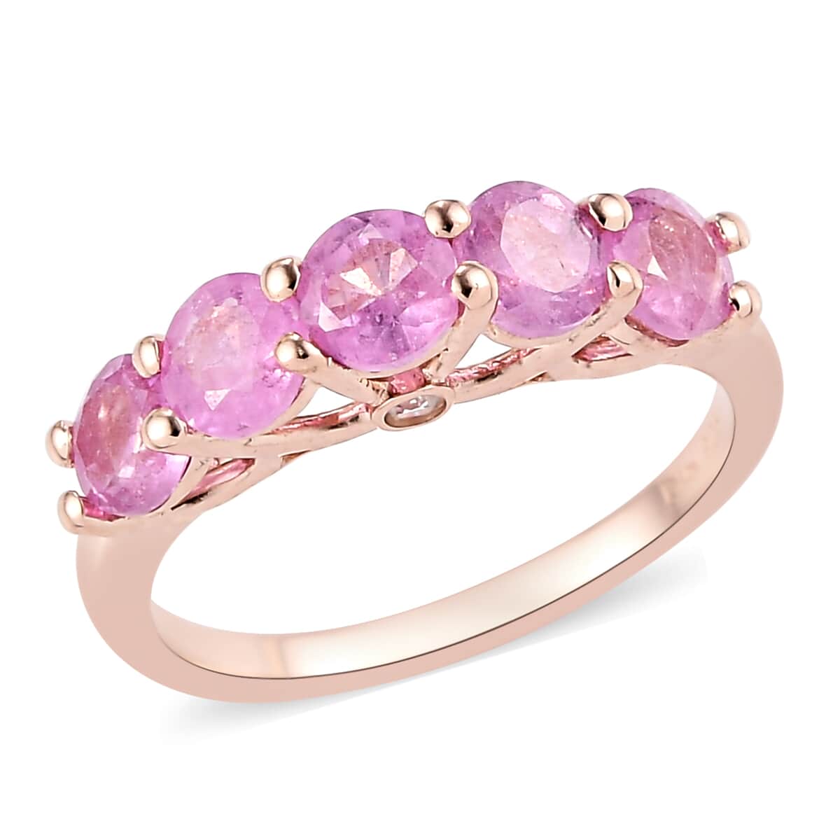 Ilakaka Hot Pink Sapphire and Natural White Zircon 5 Stone Ring in Vermeil Rose Gold Over Sterling Silver (Size 10.0) 2.00 ctw image number 0
