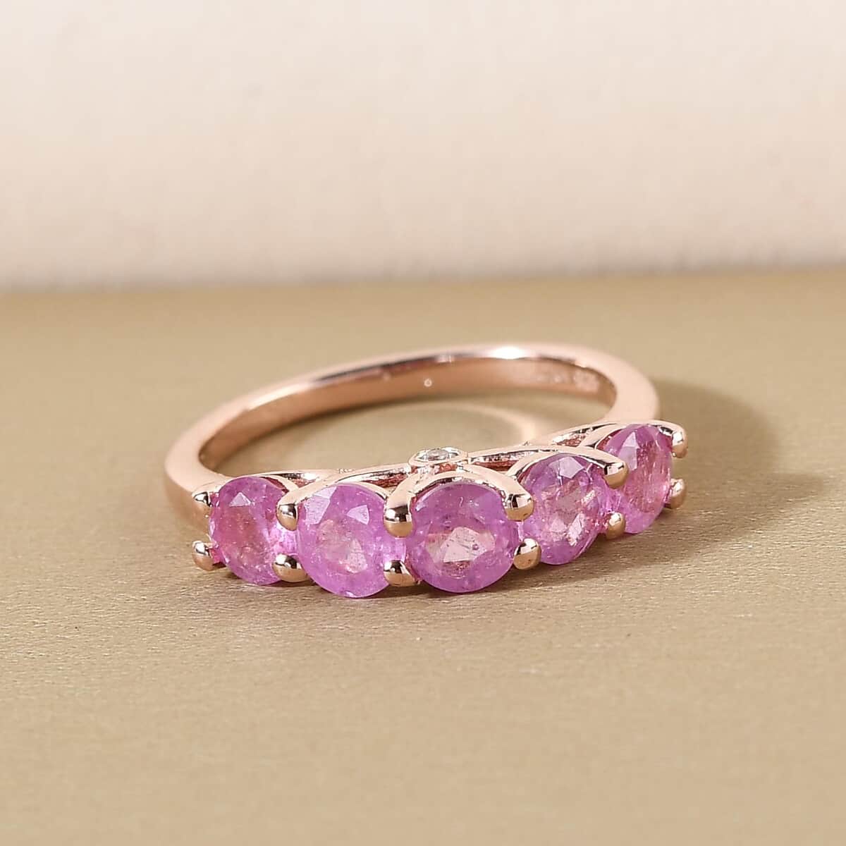Ilakaka Hot Pink Sapphire and Natural White Zircon 5 Stone Ring in Vermeil Rose Gold Over Sterling Silver (Size 10.0) 2.00 ctw image number 1