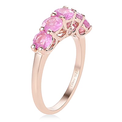 Ilakaka Hot Pink Sapphire and Natural White Zircon 5 Stone Ring in Vermeil Rose Gold Over Sterling Silver (Size 10.0) 2.00 ctw