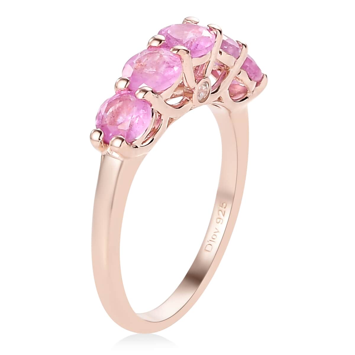 Ilakaka Hot Pink Sapphire and Natural White Zircon 5 Stone Ring in Vermeil Rose Gold Over Sterling Silver (Size 10.0) 2.00 ctw image number 3