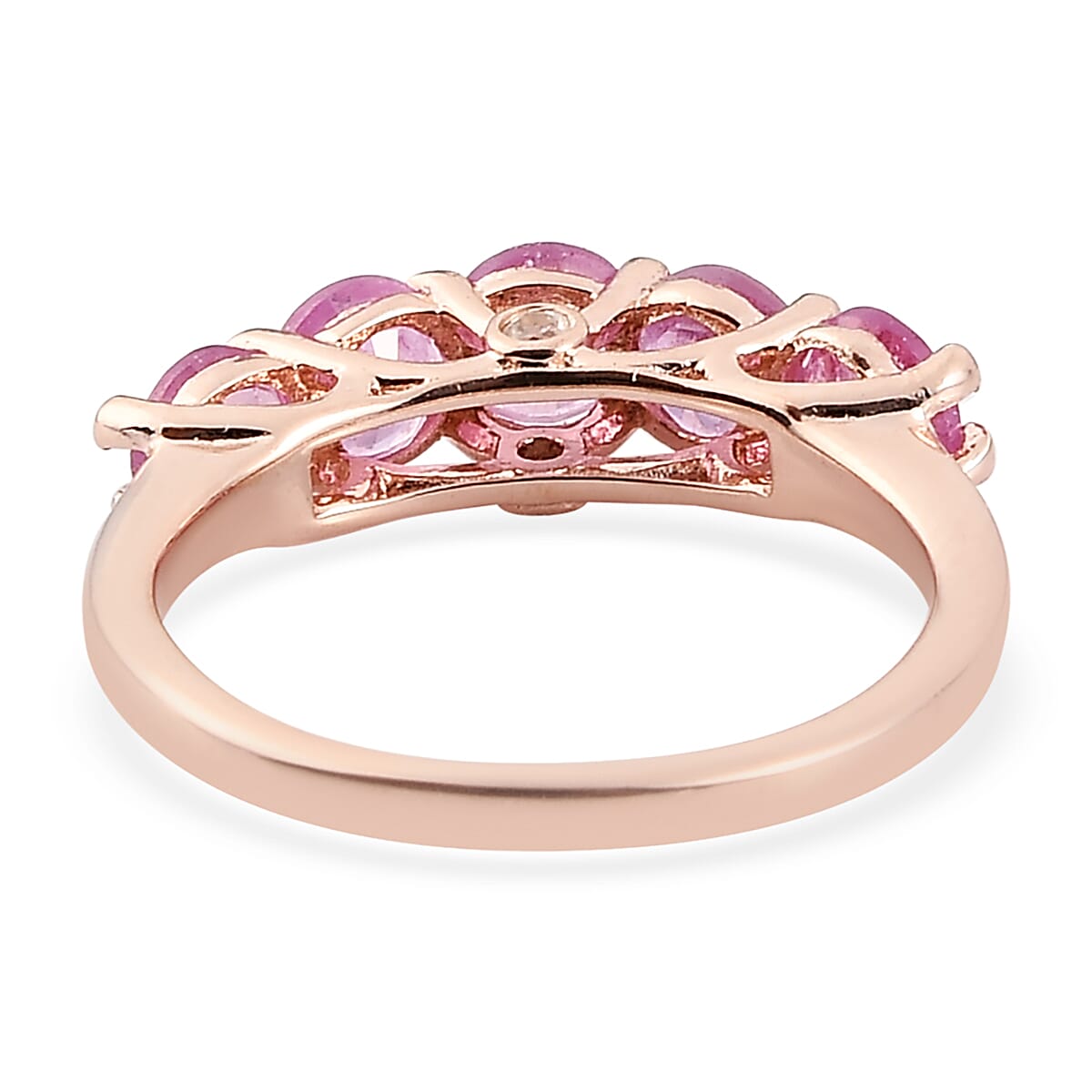 Ilakaka Hot Pink Sapphire and Natural White Zircon 5 Stone Ring in Vermeil Rose Gold Over Sterling Silver (Size 10.0) 2.00 ctw