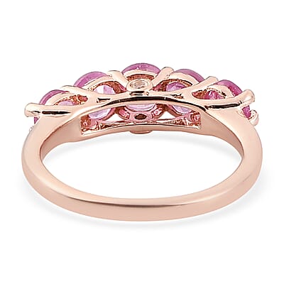 Ilakaka Hot Pink Sapphire and Natural White Zircon 5 Stone Ring in Vermeil Rose Gold Over Sterling Silver (Size 10.0) 2.00 ctw