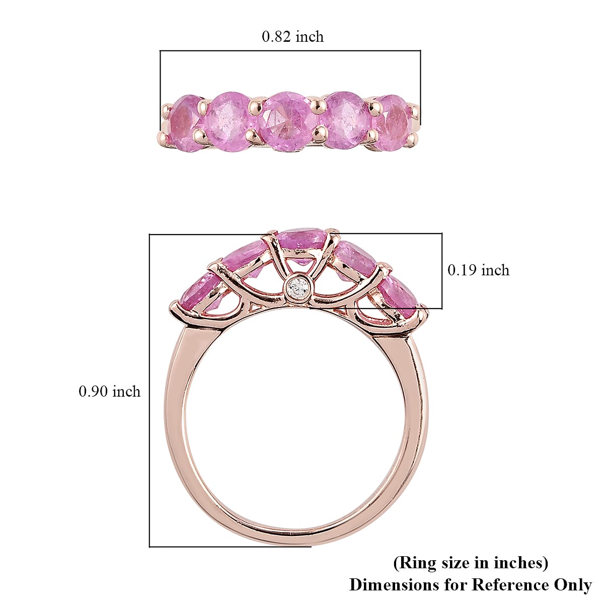 Ilakaka Hot Pink Sapphire and Natural White Zircon 5 Stone Ring in Vermeil Rose Gold Over Sterling Silver (Size 10.0) 2.00 ctw