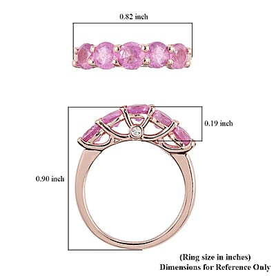 Ilakaka Hot Pink Sapphire and Natural White Zircon 5 Stone Ring in Vermeil Rose Gold Over Sterling Silver (Size 10.0) 2.00 ctw