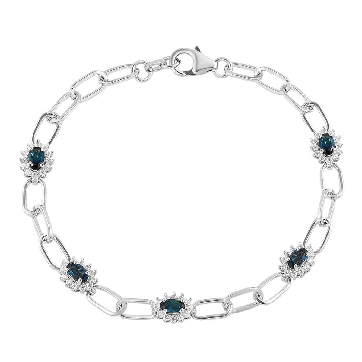 Premium Monte Belo Indicolite and Natural White Zircon Bracelet in Platinum Over Sterling Silver (7.25 In) 1.75 ctw image number 0