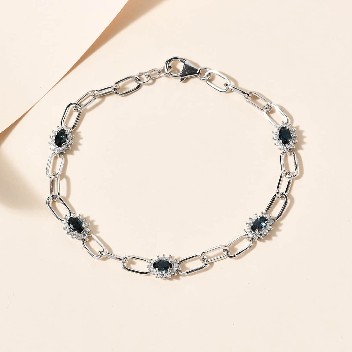 Premium Monte Belo Indicolite and Natural White Zircon Bracelet in Platinum Over Sterling Silver (7.25 In) 1.75 ctw image number 1