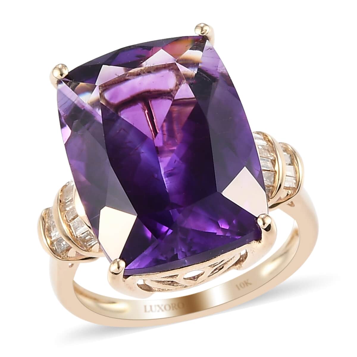 LUXORO 10K Yellow Gold AAA Moroccan Amethyst and Diamond G-H I3 Ring (Size 10.0) 2.90 Grams 10.65 ctw image number 0