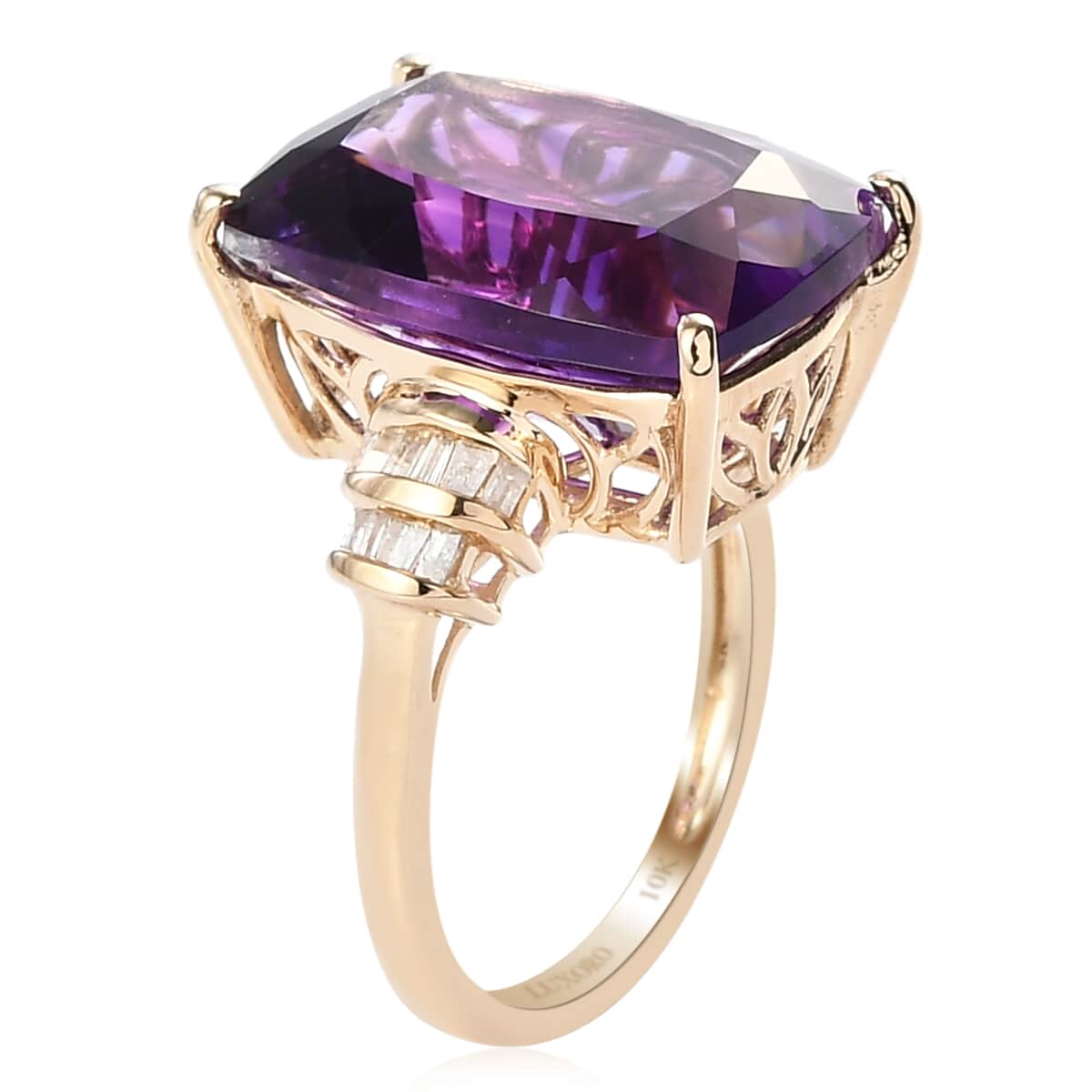 LUXORO 10K Yellow Gold AAA Moroccan Amethyst and Diamond G-H I3 Ring (Size 10.0) 2.90 Grams 10.65 ctw image number 3