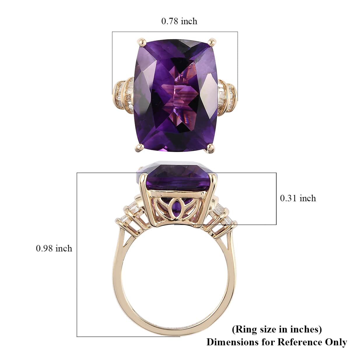 LUXORO 10K Yellow Gold AAA Moroccan Amethyst and Diamond G-H I3 Ring (Size 10.0) 2.90 Grams 10.65 ctw image number 5