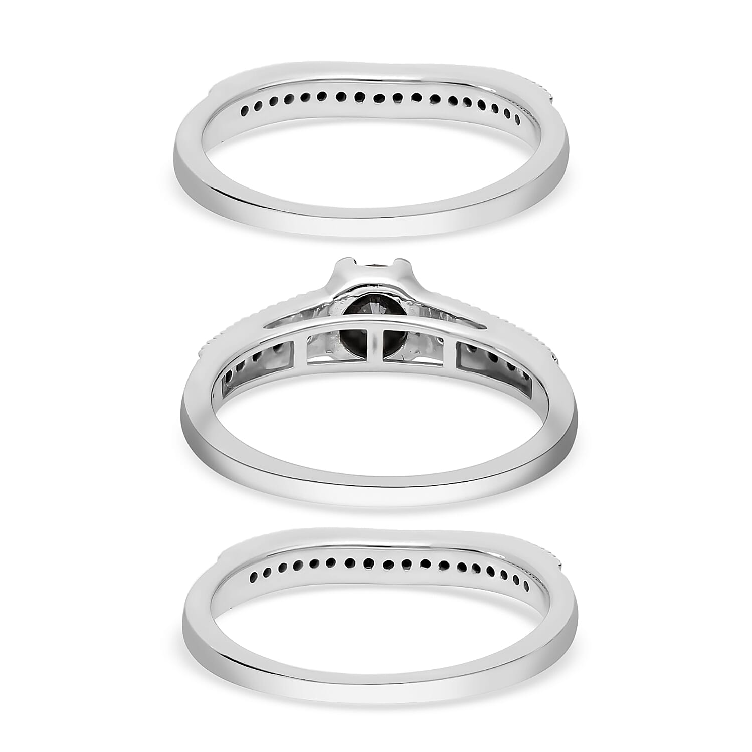Black Diamond Set of 3 Stackable Ring in Platinum Over Sterling Silver (Size 10.0) 8.25 Grams 1.50 ctw