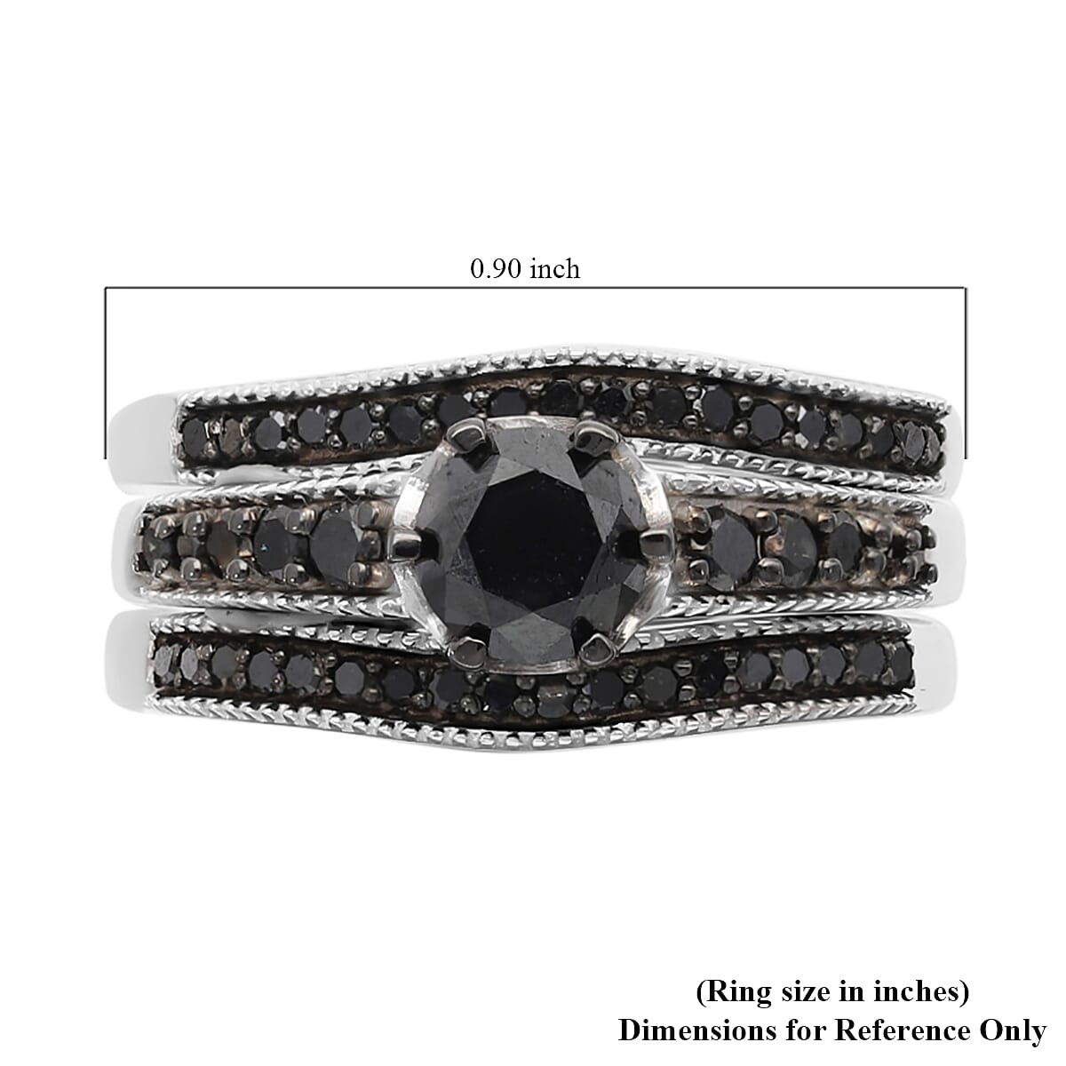 Black Diamond Set of 3 Stackable Ring in Platinum Over Sterling Silver (Size 10.0) 8.25 Grams 1.50 ctw