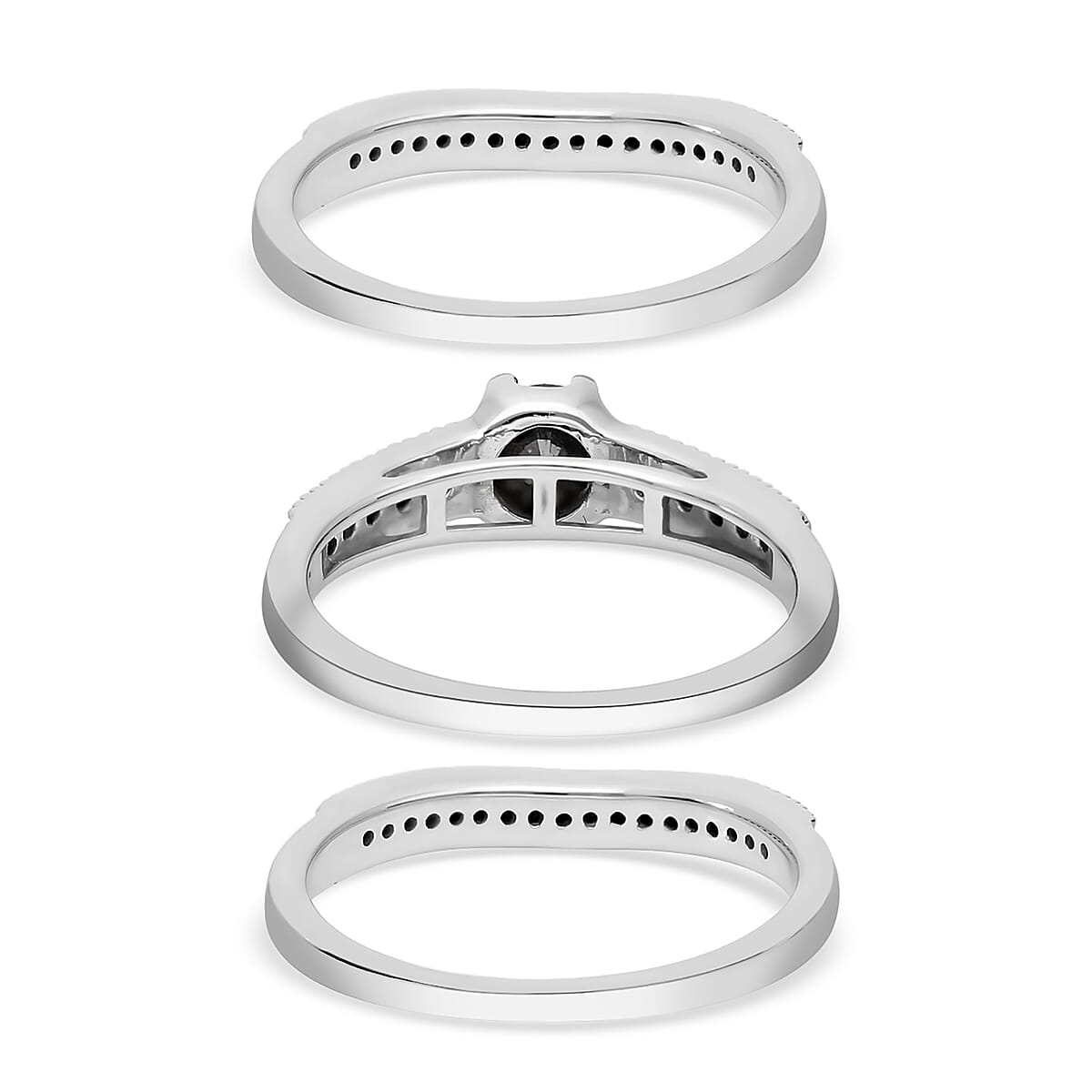 Black Diamond Set of 3 Stackable Ring in Platinum Over Sterling Silver (Size 7.0) 8.25 Grams 1.50 ctw image number 4