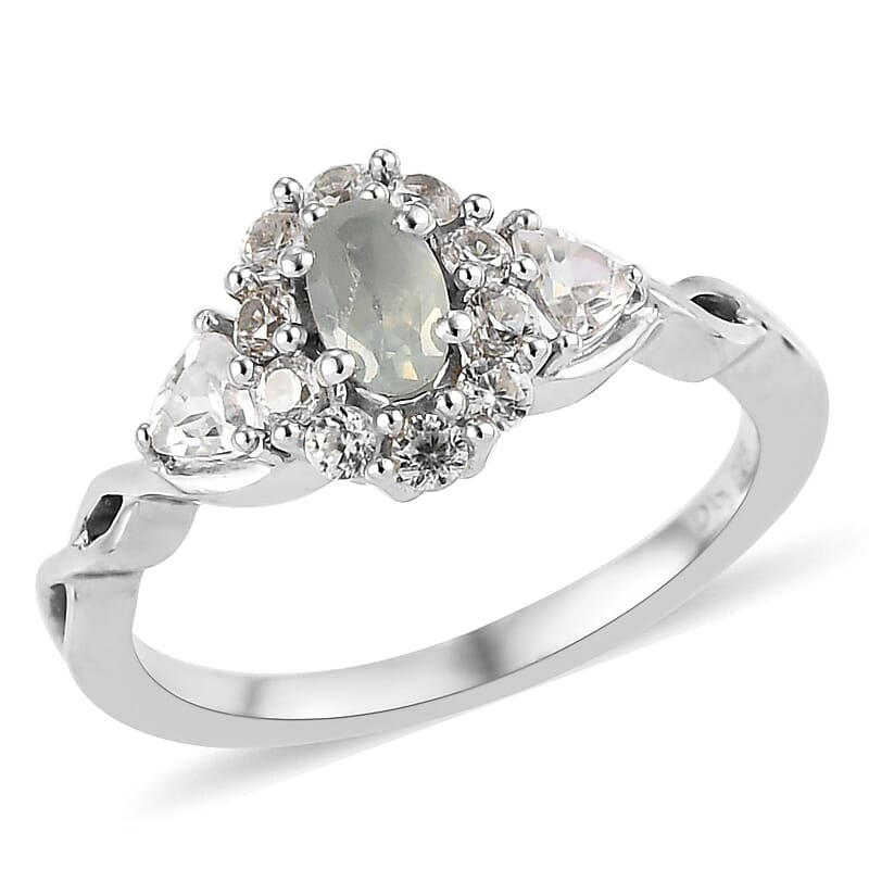 Narsipatnam Alexandrite and White Zircon Infinity Shank Ring in Platinum Over Sterling Silver (Size 10.0) 0.85 ctw
