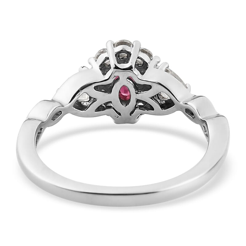 Ouro Fino Rubellite and Natural White Zircon Infinity Shank Ring in Platinum Over Sterling Silver (Size 10.0) 0.75 ctw