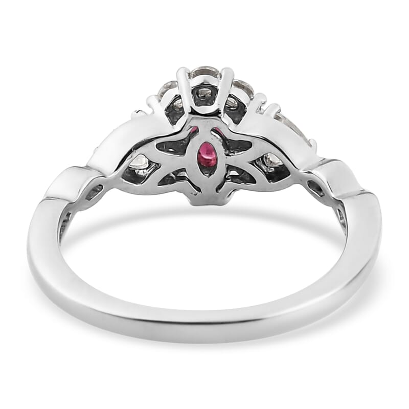 Ouro Fino Rubellite and Natural White Zircon Infinity Shank Ring in Platinum Over Sterling Silver (Size 5.0) 0.75 ctw