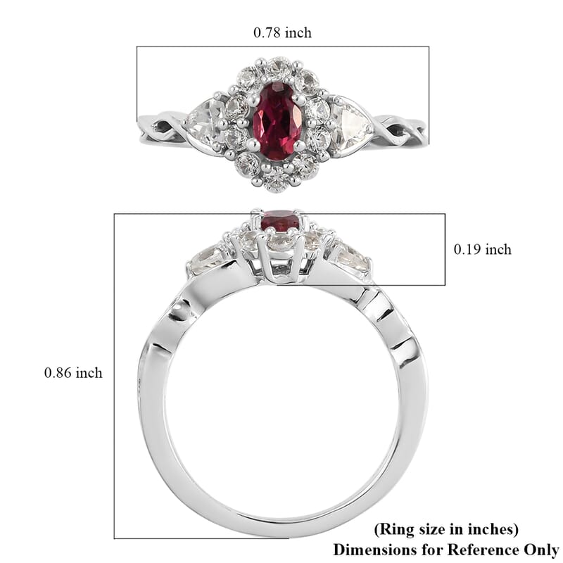 Ouro Fino Rubellite and Natural White Zircon Infinity Shank Ring in Platinum Over Sterling Silver (Size 8.0) 0.75 ctw