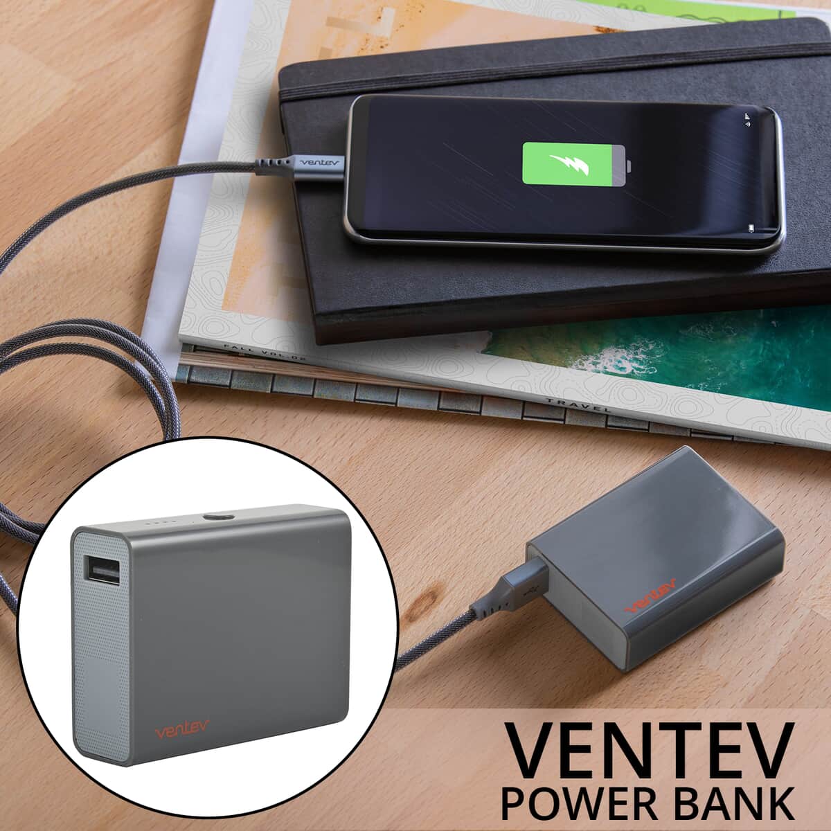 Ventev Powercell 5200 mAh Power Bank -Gray , Portable Power Bank , Portable Phone Charger , Portable Charger , Battery Charger image number 1