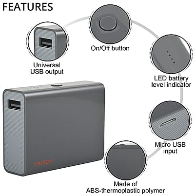 Closeout Ventev Powercell 5200 mAh Power Bank -Gray , Portable Power Bank , Portable Phone Charger , Portable Charger , Battery Charger