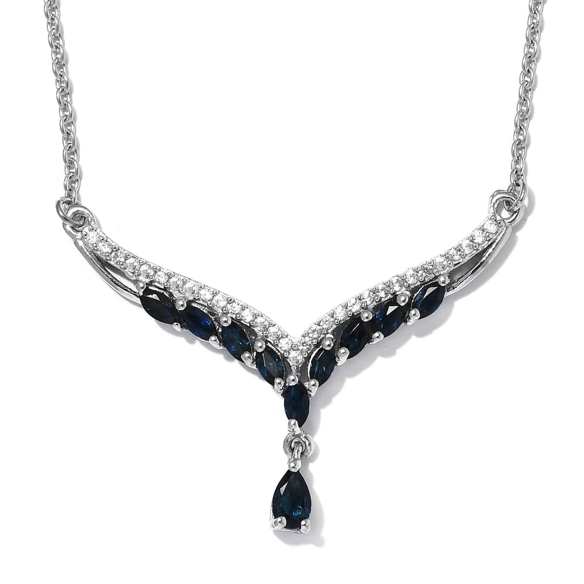 Premium Monte Belo Indicolite and Natural White Zircon Necklace 18 Inches in Platinum Over Sterling Silver 1.10 ctw image number 0