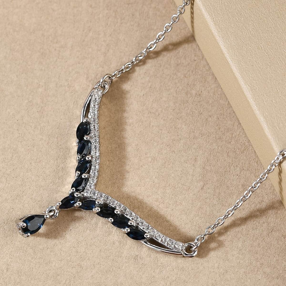 Premium Monte Belo Indicolite and Natural White Zircon Necklace 18 Inches in Platinum Over Sterling Silver 1.10 ctw image number 1