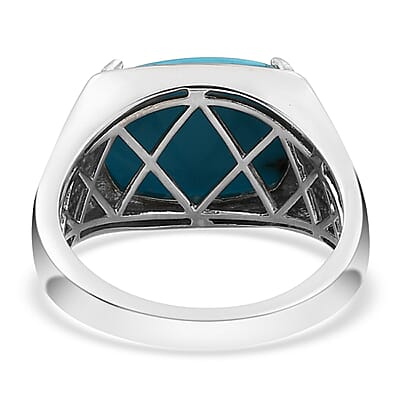 Sleeping Beauty Turquoise and White Zircon Men's Ring in Platinum Over Sterling Silver (Size 10.0) 7.30 ctw