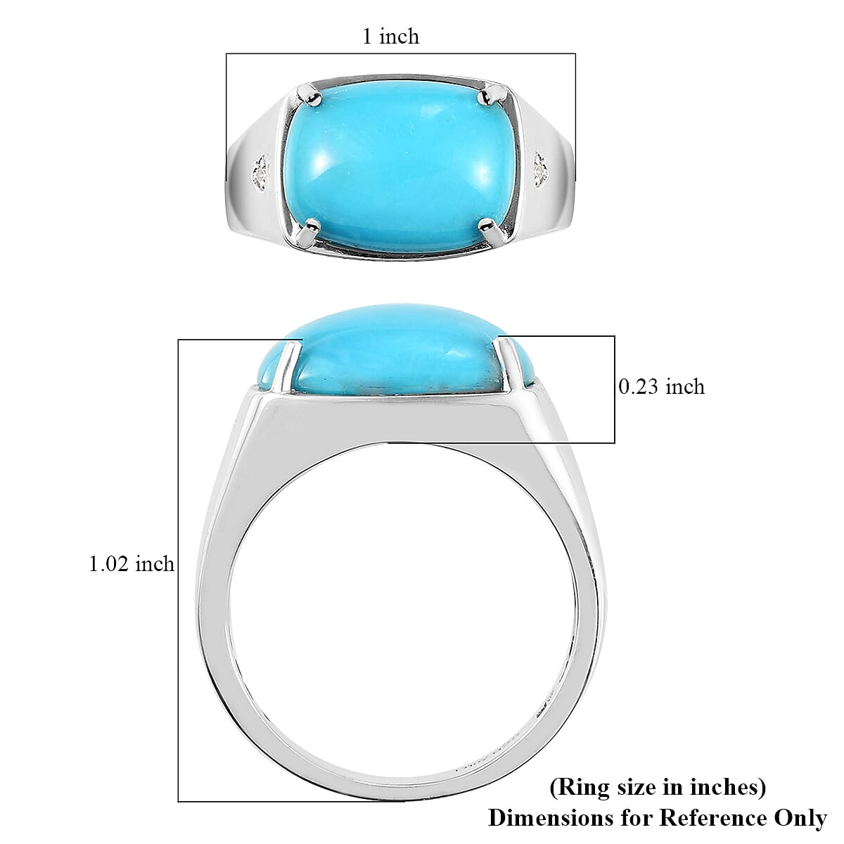 Sleeping Beauty Turquoise and White Zircon Men's Ring in Platinum Over Sterling Silver (Size 10.0) 7.30 ctw