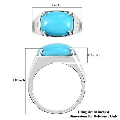 Sleeping Beauty Turquoise and White Zircon Men's Ring in Platinum Over Sterling Silver (Size 10.0) 7.30 ctw