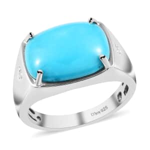 Sleeping Beauty Turquoise and White Zircon Men's Ring in Platinum Over Sterling Silver (Size 14.0) 7.30 ctw