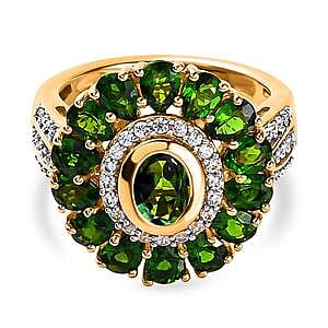 Chrome Diopside and White Zircon 4.61 ctw Ring in Vermeil YG Over Sterling Silver (Size 5.5)