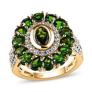 Chrome Diopside and White Zircon 4.61 ctw Ring in Vermeil YG Over Sterling Silver (Size 5.5)