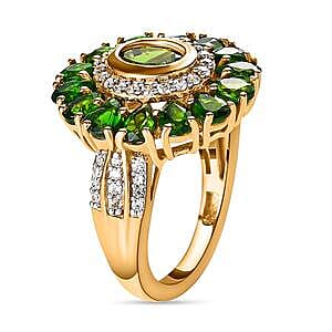 Chrome Diopside and White Zircon 4.61 ctw Ring in Vermeil YG Over Sterling Silver (Size 5.5)