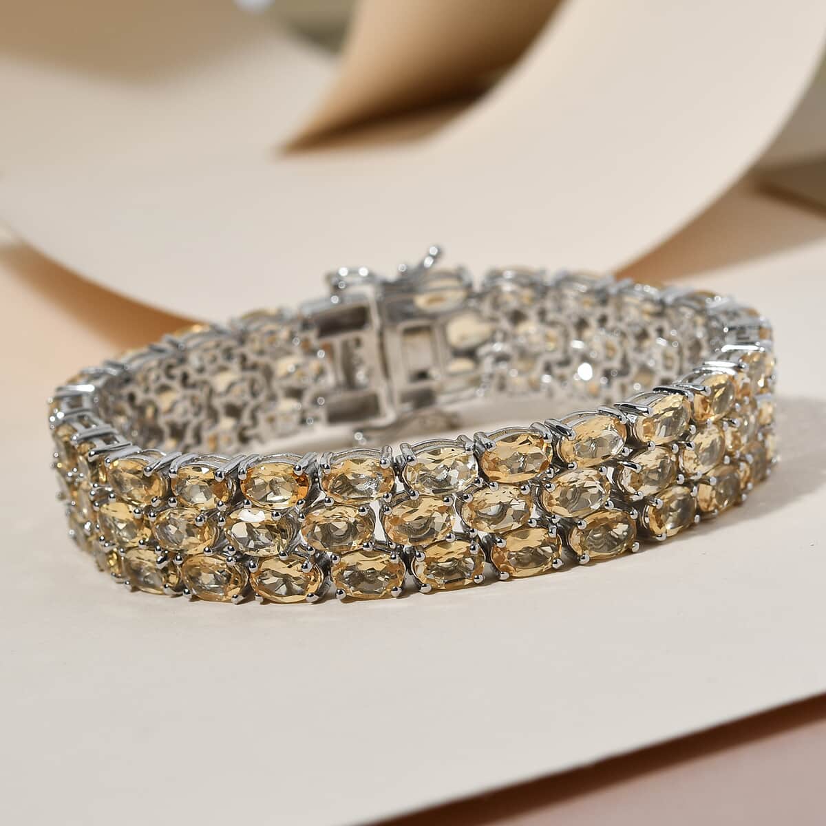 Brazilian Citrine 3 Row Tennis Bracelet in Platinum Over Sterling Silver (7.25 In) 31.00 ctw image number 1
