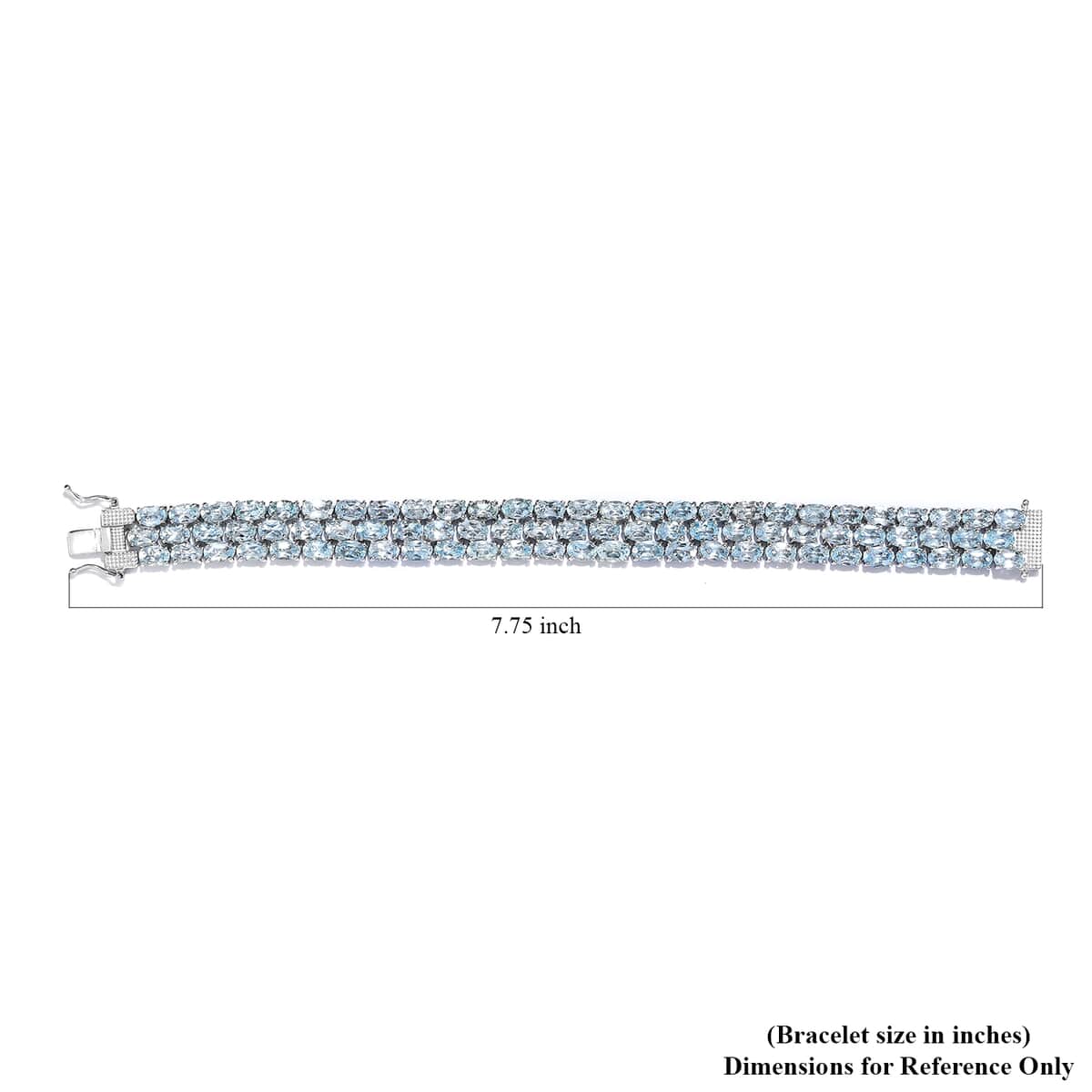 Blue Topaz 3 Row Tennis Bracelet in Platinum Over Sterling Silver (7.25 In) 24.35 Grams 42.35 ctw image number 4