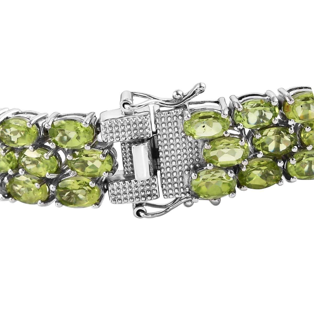 Peridot 3 Row Tennis Bracelet in Platinum Over Sterling Silver (8.00 In) 26.85 Grams 42.25 ctw image number 3