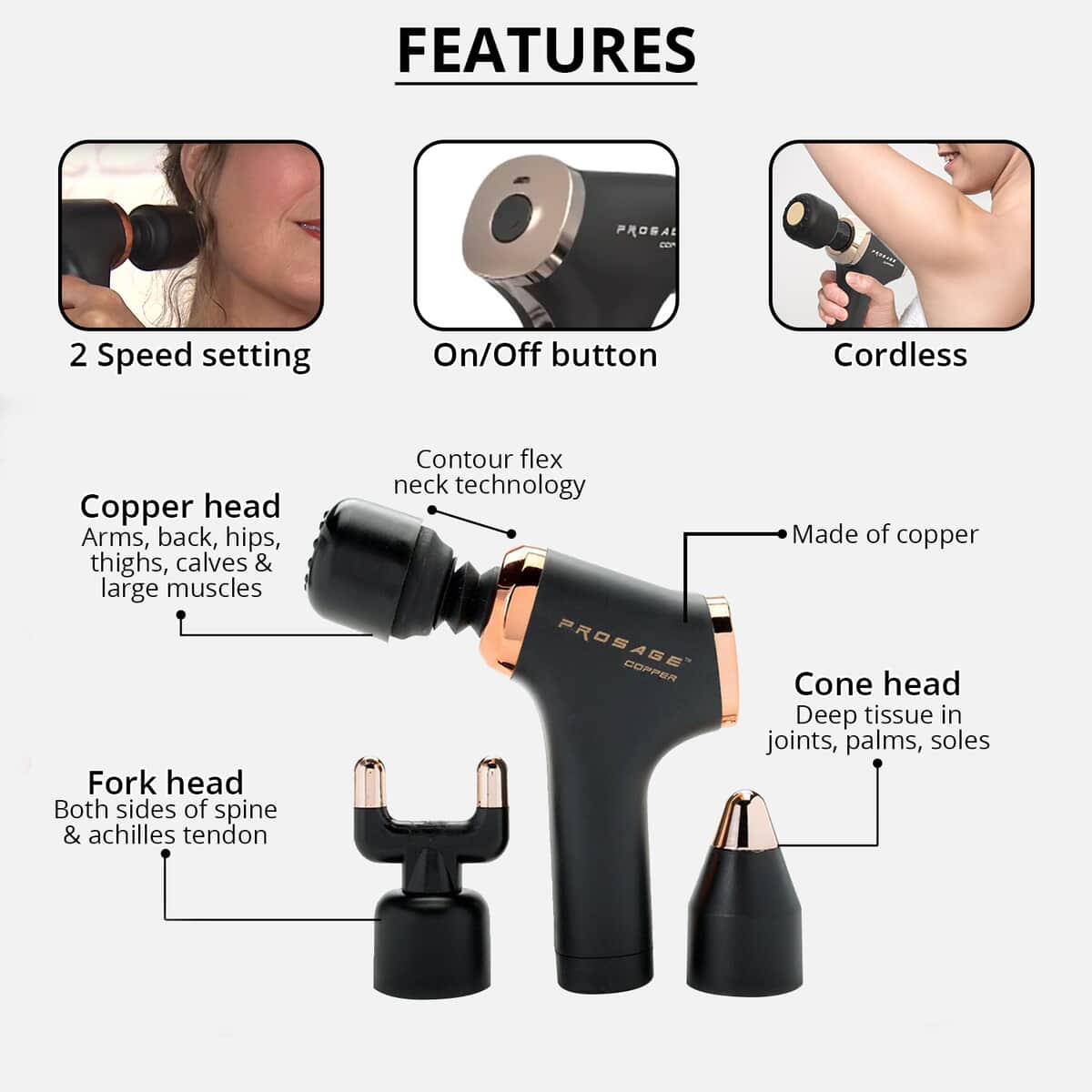 Evertone Prosage Copper Massage Gun , Best Portable Electric Full Body Massager image number 2