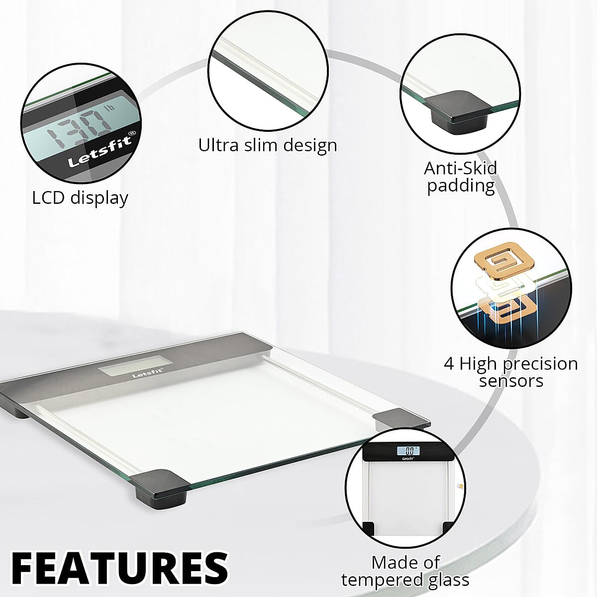 LETSFIT Tempered Glass Weighing Scale -Black image number 2