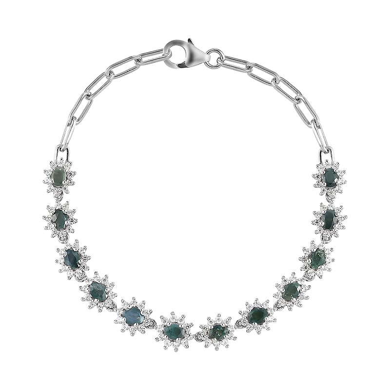 Narsipatnam Alexandrite and White Zircon Paper Clip Chain Bracelet in Platinum Over Sterling Silver (6.50-7.25In, Adjustable) 4.25 ctw