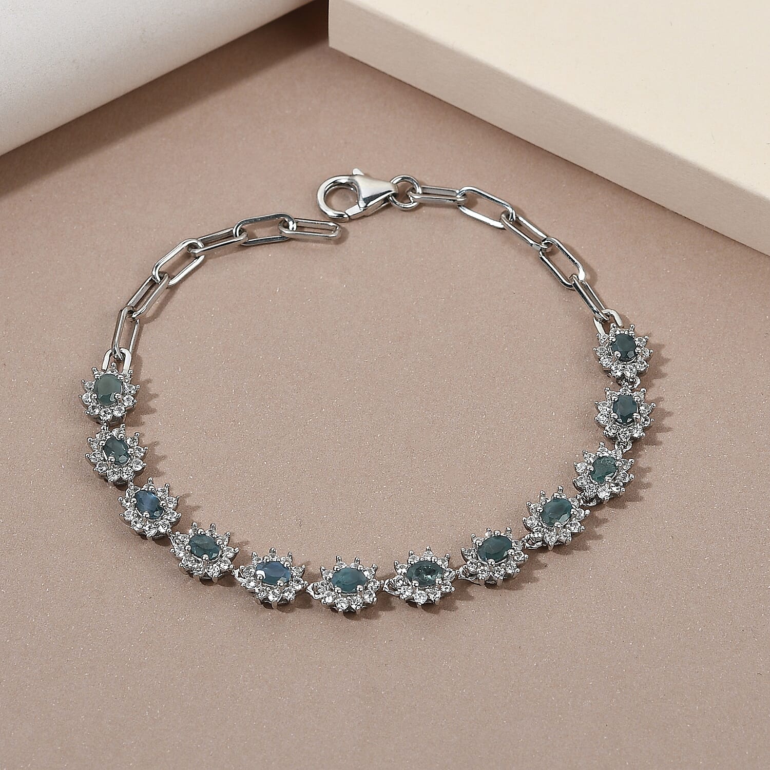 Narsipatnam Alexandrite and White Zircon Paper Clip Chain Bracelet in Platinum Over Sterling Silver (6.50-7.25In, Adjustable) 4.25 ctw