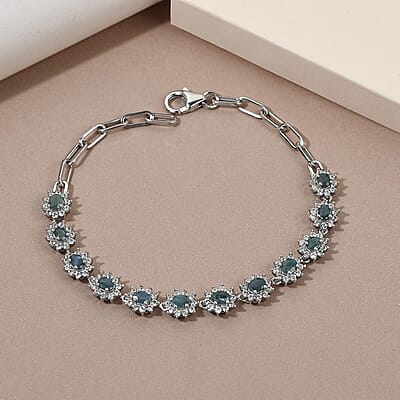 Narsipatnam Alexandrite and White Zircon Paper Clip Chain Bracelet in Platinum Over Sterling Silver (6.50-7.25In, Adjustable) 4.25 ctw